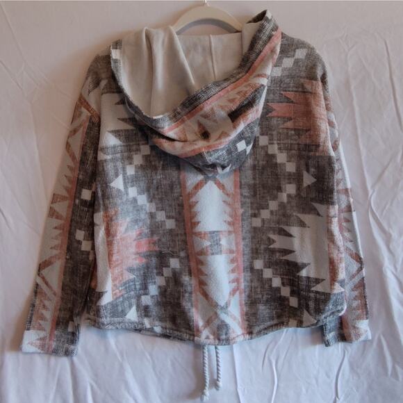 Billa Bong Womens Hoodie Size Small Tie Waist Beige Aztec print Beach Bum - Picture 3 of 6